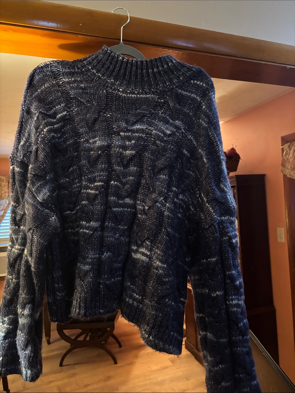 a.n.a Navy Marled Cable Knit Mock Neck Sweater